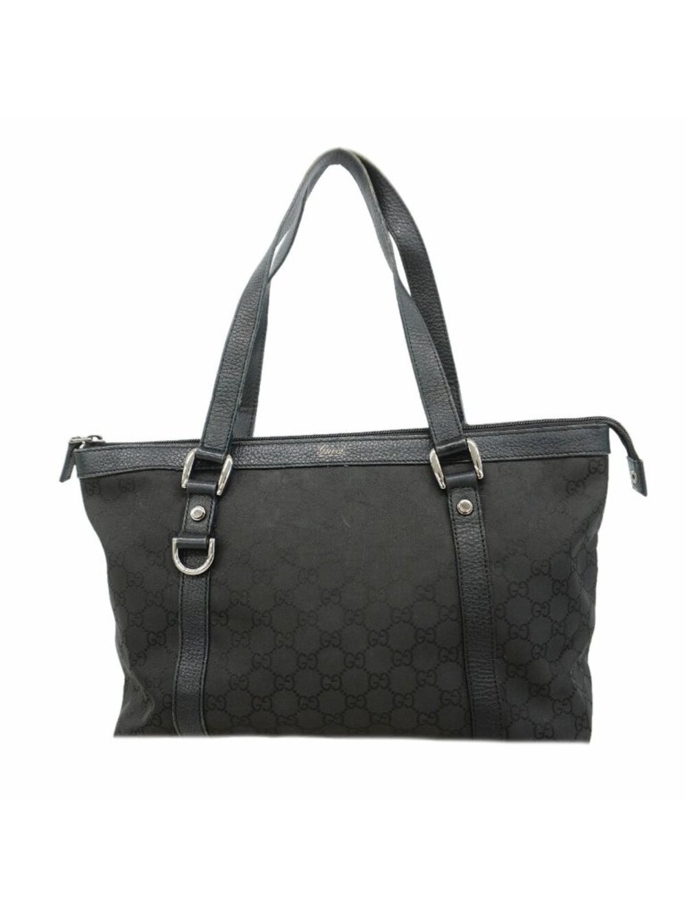 Gucci Tote Bag GG Nylon Black Silver